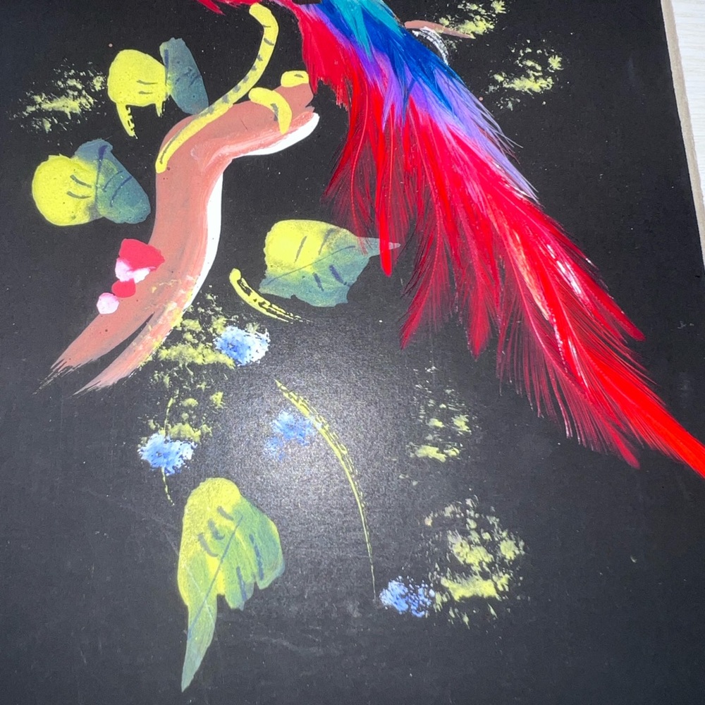 Vintage Hand Painted Mexican Feather Bird Artwork - Picture 3 of 4